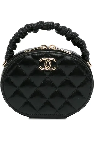 CHANEL 2021 CC Lambskin Ruched Oval Top Handle vanity bag