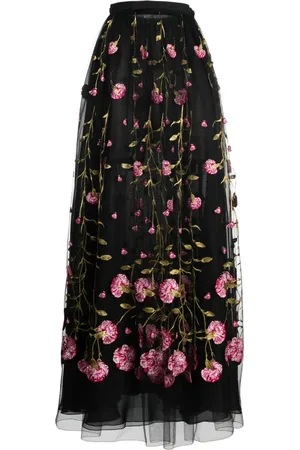 Giambattista Valli Floral-embroidered tulle maxi skirt