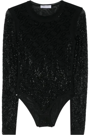 BLUMARINE Rhinestone-logo mesh top