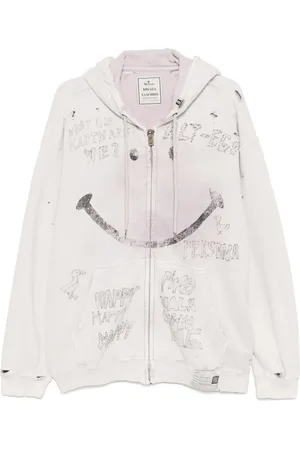 Maison Mihara Yasuhiro Bleached smily-face-print zip-up hoodie