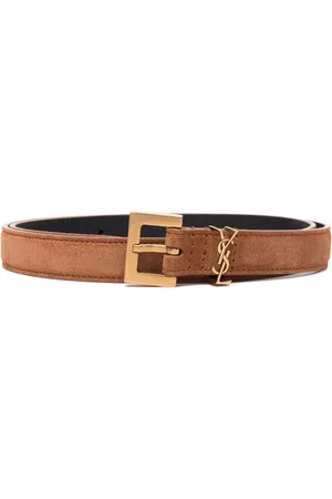 Saint Laurent Suede square-buckle monogram logo belt