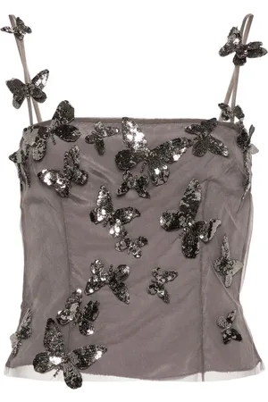 BLUMARINE Sequin butterfly-appliqué crop top