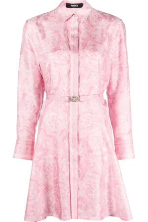 VERSACE Barocco-print belted silk shirtdress