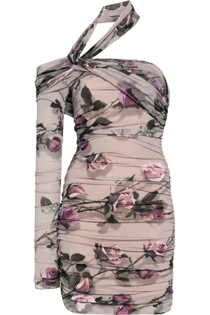 BLUMARINE Floral-print single-sleeve halterneck minidress