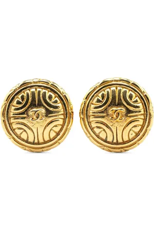 CHANEL 1970-1980 Plated CC Round Clip on Earrings costume earrings