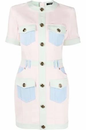 Balmain Multi-panel short-sleeve denim dress