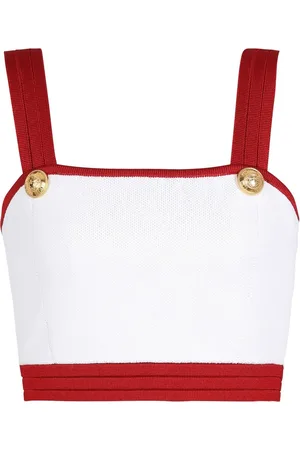 Balmain Cropped contrasting-trim detail top