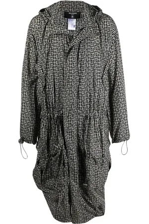 Balmain Monogram-print hooded raincoat