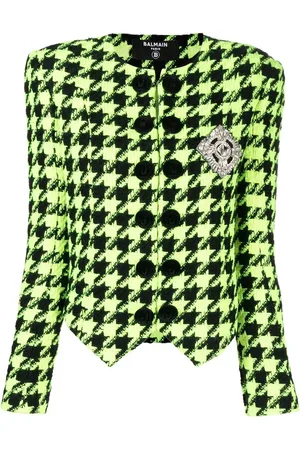 Balmain Houndstooth-pattern embellished tweed jacket