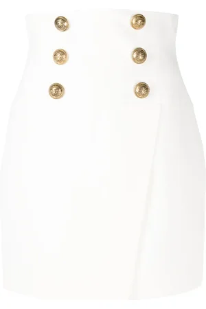 Balmain Short high-waist buttoned wrap skirt