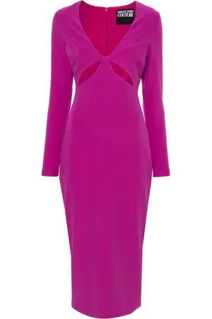 VERSACE Logo-appliqué cut-out midi dress