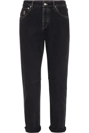 Brunello Cucinelli Logo-patch cotton tapered jeans