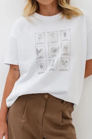 Flawless T-SHIRT ERICA "KWIATY" BIAŁY One size