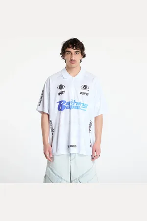 A Bathing Ape T-shirt Flame Pattern Overall Print Half Zip Relax Fit Polo Shirt UNISEX L