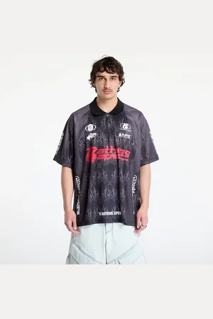 A Bathing Ape T-shirt Flame Pattern Overall Print Half Zip Relax Fit Polo Shirt UNISEX L