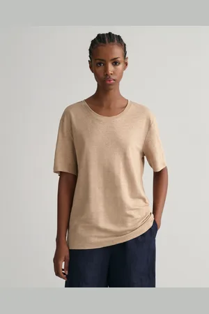 GANT Kadın Bej Relaxed Fit Bisiklet Yaka T-shirt
