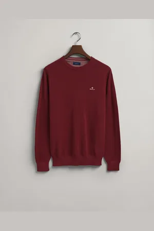 GANT Męski Sweter z Piki Bawełnianej z Okrągłym Dekoltem