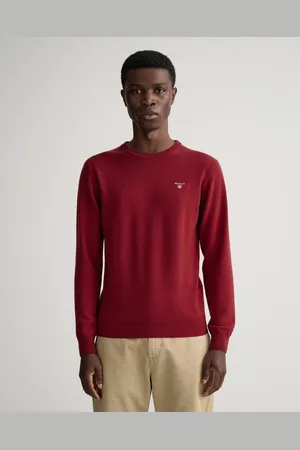 GANT Męski Lekki Sweter z Wełny Jagnięcej z Okrągłym Dekoltem
