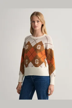 GANT Damski Sweter Argyle z Okrągłym Dekoltem