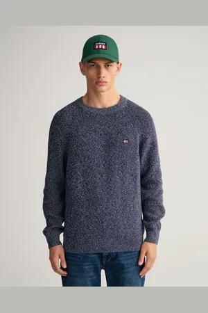 GANT Męski Sweter ze Skręcanej Przędzy Bawełnianej z Okrągłym Dekoltem