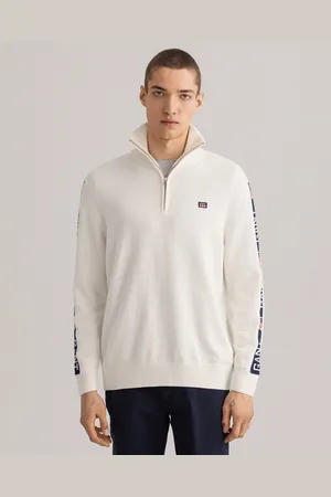 GANT Męski Sweter Rozpinany Do Połowy z Logo Na Rękawie
