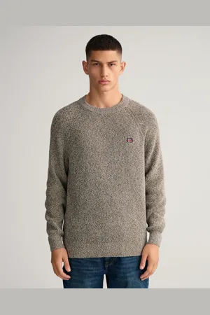 GANT Męski Sweter ze Skręcanej Przędzy Bawełnianej z Okrągłym Dekoltem
