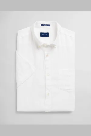 GANT Męska Koszula Lniana z Krótkim Rękawem Regular Fit