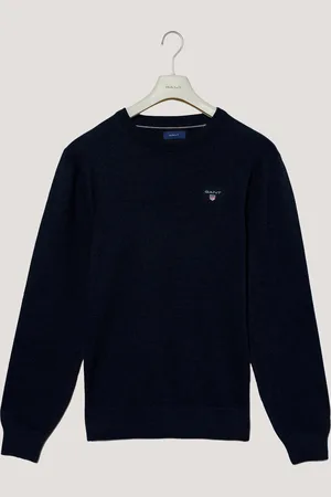 GANT Męski Sweter z Wełny I Bawełny z Okrągłym Dekoltem