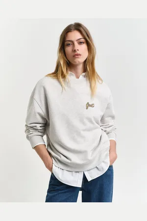 GANT Damska szara bluza z graficznym napisem i okrągłym dekoltem