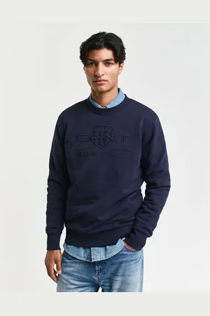 GANT Męska granatowa bluza regular fit z okrągłym dekoltem