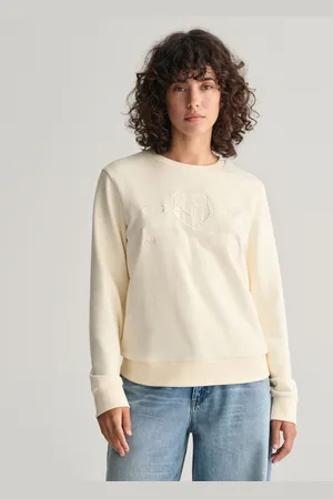 GANT Damska beżowa sportowa bluza regular fit z okrągłym dekoltem