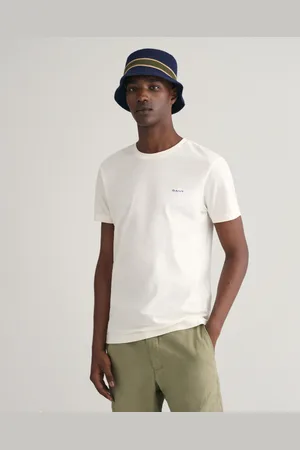 GANT Męski kremowy bawełniany t-shirt z kontrastowym logo
