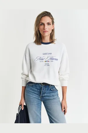 GANT Damska beżowa bawełniana bluza z grafiką sailing crew