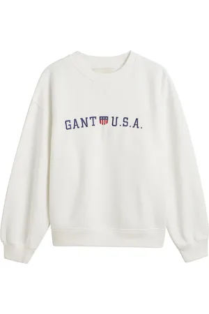 GANT Damska beżowa bluza sportowa z okrągłym dekoltem z grafiką USA