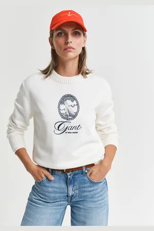 GANT Damski bawełniany sweter z okrągłym dekoltem z grafiką