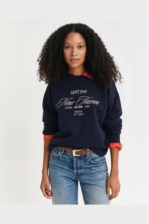 GANT Damska granatowa bawełniana bluza z grafiką sailing crew