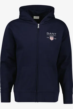 GANT Męska niebieska rozpinana bluza z kapturem z grafiką