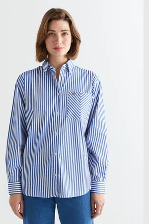 GANT Niebieska Koszula Damska W Paski Regular Fit Z Kołnierzykiem