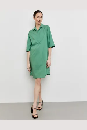 Gerry Weber Damski Casualowa sukienka lniana z kontrafałdą 3/4 Z kołnierzem, Jednokolorowy