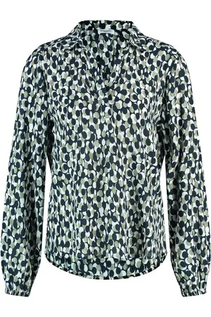 Gerry Weber Damski Bluzka z długim rękawem z detalem w postaci plisy 66cm długie w serek, W kropki