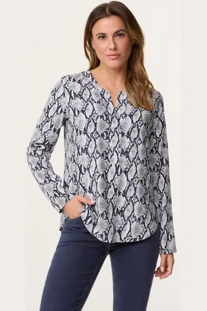 Gerry Weber Damski Ekologiczna tunika koszulowa 66cm długie Tunikowy dekolt, Wzorzysty