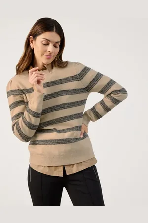 Gerry Weber Damski Miękki sweter z domieszką wełny 58cm długie Okrągły, W paski