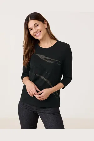 Gerry Weber Damski Koszulka z rękawem 3/4 i ozdobnym przodem 64cm Okrągły, Jednokolorowy