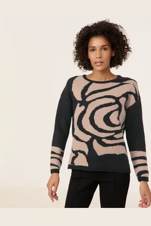 Gerry Weber Damski Sweter dzianinowy z dodatkiem wełny 62cm długie Okrągły, Jednokolorowy