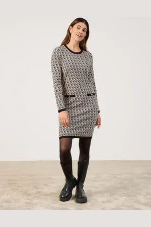 Gerry Weber Damski Elegancka dzianinowa sukienka z żakardowym wzorem długie Okrągły, Wzorzysty