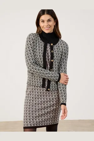 Gerry Weber Damski Elegancki kardigan z żakardowej dzianiny 56cm długie Okrągły, Wzorzysty