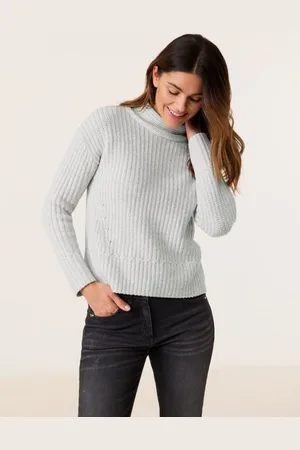 Gerry Weber Damski Dzianinowy sweter ze stójką 54cm długie stójka, Szary Jednokolorowy