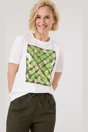 Gerry Weber Damski T-shirt z abstrakcyjnym nadrukiem z przodu 64cm Półrękawek Okrągły, Jednokolorowy