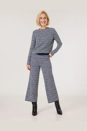 Gerry Weber Damski Żakardowe spodnie z gumką w pasie o długości 7/8 66cm, Wzorzysty