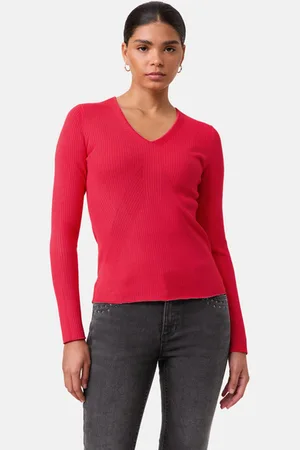 Gerry Weber TAIFUN Damski Sweter z dzianiny w prążki 60cm długie w serek, Jednokolorowy